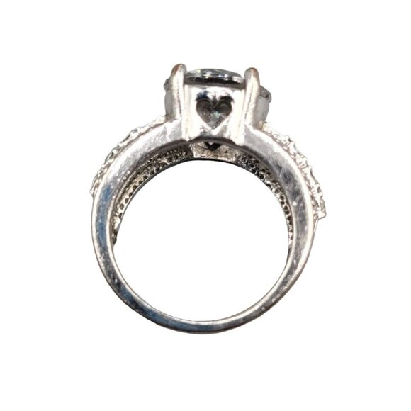 Cubic Zirconia CZ Cocktail Statement Ring Faceted Silver Tone Setting Size 8.25 - Picture 5 of 9
